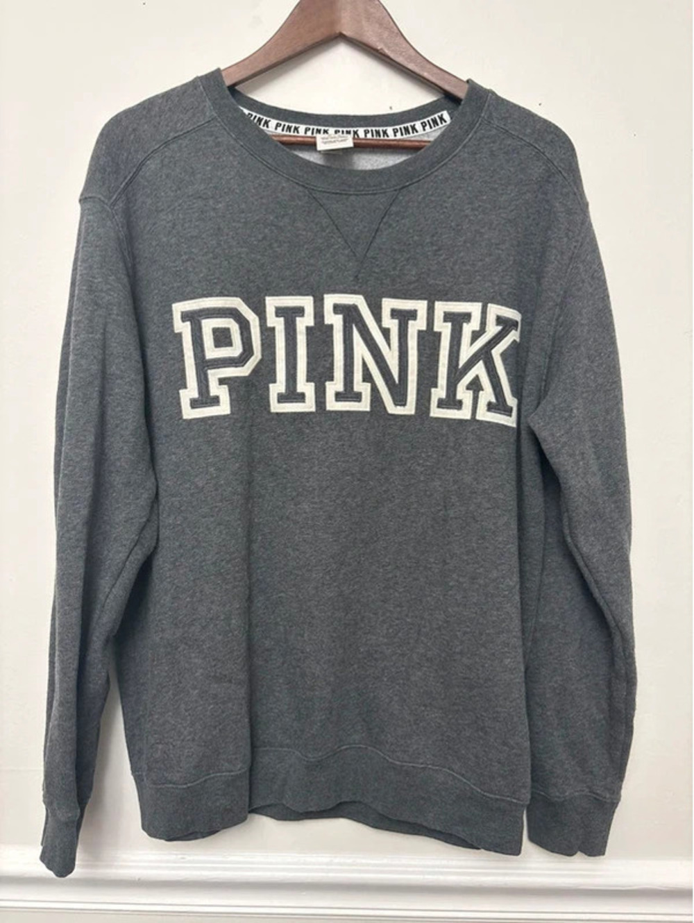Victoria’s Secret PINK Charcoal Varsity Crewneck Sweatshirt Medium